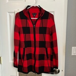 Adrienne Vittadini Red and Black Checkered Jacket